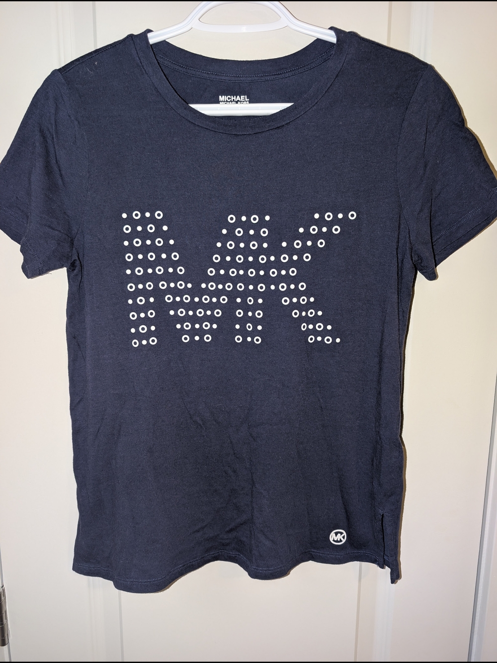 Michael Kors Navy Blue T-Shirt with White MK Eyelet Logo